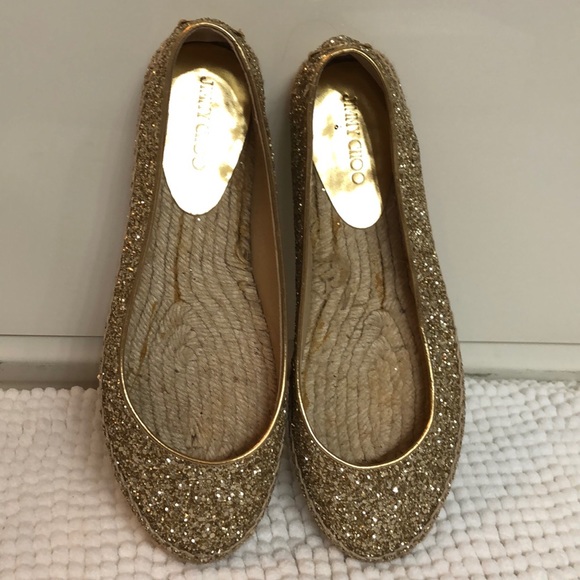 Jimmy Choo Shoes - Jimmy Choo Pow Gold Glitter Espadrille